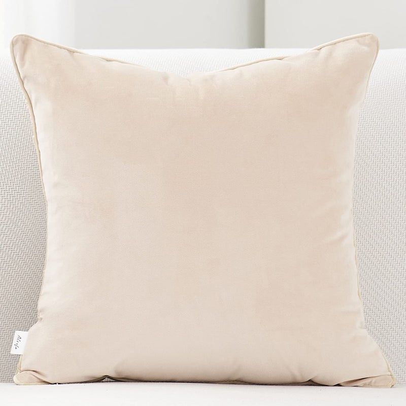 Alerfa Square Geometrical Plaid Striped Cut Velvet Throw Pillow Cover 20x20 Inch Luxury Modern Decorative Accent Pillow Cover for Couch Living Room Bedroom, Beige - Image 2
